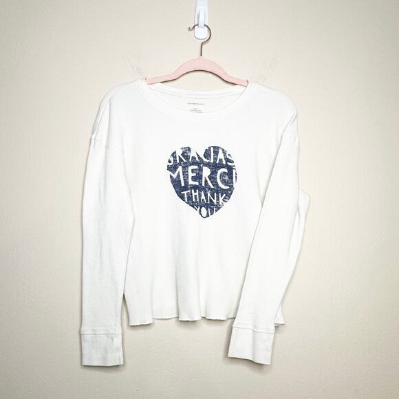 By Anthropologie Heartfelt Merci Graphic Top Waffle Knit Womens Size Small Cream - Picture 2 of 7